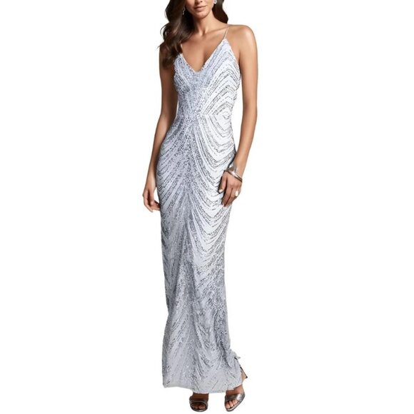 B. Darlin Womens Silver Sequined Maxi Prom Evening Dress Gown Plus 20W BHFO 6130 - Picture 1 of 1